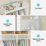 Tribesigns Freestanding Closet Organizer for Hanging Clothes, Heavy Duty Garment Rack with 4 Drawers, 8 Hooks and Storage Shelves, Wardrobe Closet Clothing Rack for Bedroom, Living Room, White Walnut