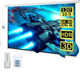 Kayle 120" Motorized Projector Screen Electric Diagonal Automatic Projection 16:9 HD Movies Screen for Home Theater Presentation Education Outdoor Indoor W/Wireless Remote, Wall/Ceiling Mount (White)