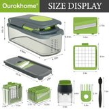 Ourokhome Veggie Chopper and Dicer with Container, Manual Hand Food Mandolin Slicer with 4 in 1 Handheld Vegetable Spiralizer (12 in 1, Gray)