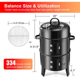 RYHOFOUD T001-2 19-inch BBQ Charcoal Smoker, Heavy Duty Round Smoking-Vertical Multi-Layer Pellet Smoker, Black