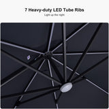 PURPLE LEAF Cantilever Patio Umbrella 10' x 10' with Solar LED Light, Grey