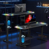 Gaming Standing Desk with LED Lights & Host Shelf, 55" x 24" Gaming Table with Music Sensing APP Control
