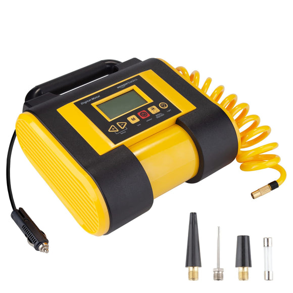 Amazon Basics Tire Inflator Portable Air Compressor Pump with Digital Pressure Gauge, 12V DC, 150 PSI, Black Amazon Basics
