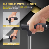 BigAlex Alloy Folding Cane with Seat, Lightweight Adjustable Walking Cane with Seat, Cane Seat with LED for Woman/Man, Comfortable Handle and 3 Non-Slip Legs, Walking Stick for Seniors,Black