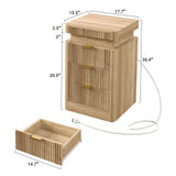 Yanosaku Night Stand Set of 2 with Charging Station, 3-Drawer Fluted LED Bedside Tables with Sliding Top & USB Outlets, Modern End Tables for Small Bedroom Living Room, Oak