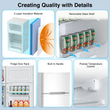Kismile 2.5 Cu.Ft Mini Fridge with Freezer, Double Door Compact Refrigerator, 3-Level Mechanical Thermostat, Reversible Door&Removable Shelves, Quiet Fridge Ideal for Office, Apartment, Dorm, White