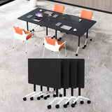 Rolling Folding Conference Table 47.2in Black 4-Person Modern Business for Office Classroom Training Meeting Room