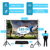 TOWOND Projector Screen and Stand, 180 inch Outdoor Projector Screen 15 FT Large Projection Screen, Portable 16:9 4K HD Rear Front Movie Screen with Carry Bag Wrinkle-Free Design for Backyard Theater