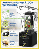 CRANDDI Quiet Commercial Blender with Soundproof Shield, 2200 Watt Professional Blenders for Kitchen, Black