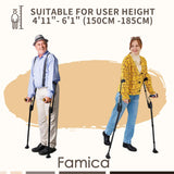 Famica FlexiCrutch for Adult (x1 Unit, Open Cuff) - Red Dot Design Award Winner, Portable Mobility Aid for Seniors, Post-Surgery, Injury Recovery, Adjustable Ergonomic Handles, Cuff, Height, Foldable, Lightweight and Non-slip Forearm Crutches