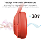 Active Noise Cancelling Headphones, Wireless Over Ear Bluetooth Headphones, 60H Playtime, Red TOZO