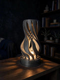 MAKER 3D Twist Spiral Table Lamp in Grey - Handmade 3D Printed Shadow Projection Night Light, Dimmable USB LED Bedside Accent Lamp for Bedroom, Nursery and Office Desk Decor