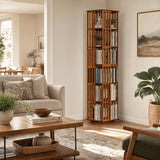 Rotating Bookshelf Tower, 6-Tier 360° Bamboo Spinning Bookcase – Narrow Revolving Book Shelf