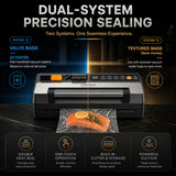 Next-Gen Vacuum Sealer Machine, Food Vacuum Sealer with Powerful Suction Pump, Dual-System for Valve&Textured Bags, Canisters & Marinate, Dual-Heat Seal for Dry&Moist Food, Built-in Cutter&Bag Storage