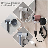 HAVICATO White Hair Dryer Holder, Wall-Mounted Blow Dryer Holder, Adhesive Hair Dryer Organizer with Cable Storage, Hair Dryer Cradle for Bathroom Vanity, Aluminum&ABS