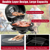 Giantex Electric BBQ Grill with Warming Rack, 1600W Portable Outdoor Electric Grill with Lid, Adjustable Temperature, Non-Stick Removable Grates, Grease Tray, for Patio, Camping, Balcony (Black)