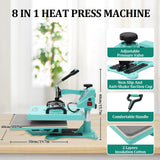 8-in-1 Heat Press,15x15 Sublimation Machine,360° Swing Away Combo