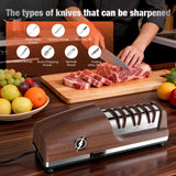 Replaceable Sharpener Electric Knife Sharpener, 3-Stage with 100% Diamond Abrasives & Precision Angle Guides, Kitchen Knife Sharpener with Sharpening and Polishing Function (Dark oak wood grain)