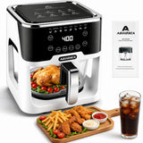AOJIMYCA Glass Air Fryer, Portable Air Fryer with 6.0QT Glass Container, Adjustable Time & Temp, Power-Off & Overheat Protection, 8-in-1 Non Toxic AirFryer for Quick Easy Meals