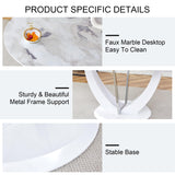 JUFU Round Dining Table for 4/6, 47 Inch Faux Marble Look Dining Room Table, White Kitchen Table with Stable Pedestal, Modern Glass Dining Table for Kitchen,Living Room,Apartment,Restaurant