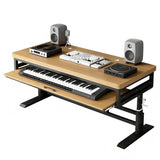 Height Adjustable Music Studio Desk with Keyboard Tray – Standing Computer Workstation with Cable Management, MIDI Shelf & Metal Legs for Recording, Production, Home Office(Raw Wood+Black,70in)