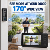 TKMARS Doorbell Camera Wireless No Subscription No WiFi Needed with PIR Motion Detection, Video Doorbell with Monitor Screen, Active Wake-Up Door Bell 170° Wide Angle for Home/Apartment/Seniors
