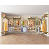 Timate U3 U Shape Garment Rack Heavy Duty Clothes Rack for Hanging Clothes, Expandable Industrial Pipe Clothing Racks Wall Mounted Closets L Shaped Closets Wardrobe Closet System Large Closet Kit Gold