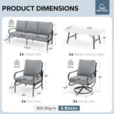 MFSTUDIO 6 Piece Metal Patio Furniture Set with Gray Cushion