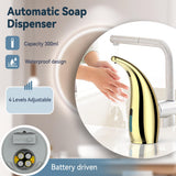 XZUO Automatic Soap Dispenser with Infrared Sensor - Adjustable 4-Level Touchless Hand Soap for Kitchen, Bathroom - Battery Operated Electric Dispenser, Durable Plastic, Smart Soap Holder (Gold)