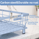 Ricobes Dish Drying Rack - Space Saving Dish Rack - Dish Racks for Kitchen Counter with Drainboard, Blue