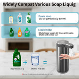 Automatic Foaming Soap Dispenser,Touchless Foam Soap Dispenser,12oz Rechargeabled Wall Mounted Smart for Bathroom and Kitchen Dish Soap,Easy for Toddlers（Brushed Silver）