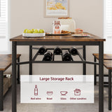 Garvee Dining Table Set for 4 with Bench and Chairs, 4-Piece Kitchen Table Set with Storage
