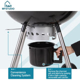 MFSTUDIO 22" Master Kettle Charcoal Grill, Premium Outdoor Barbecue Grill with Thermometers, Porcelain-Enameled Lid & Ash Catcher, Black