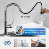 Arofa Kitchen Faucet with Pull Down Sprayer, Brushed Nickel Kitchen Sink Faucet 1-3 Hole Single Handle High Arc Stainless Steel Commercial Modern Kitchen Faucets for RV/Laundry/Outdoor/Bathroom Sink