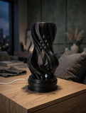 MAKER 3D Twist Spiral Table Lamp in Black - Handmade 3D Printed Shadow Projection Night Light, Dimmable USB LED Bedside Accent Lamp for Bedroom, Nursery and Office Desk Decor