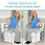 Vive Toilet Safety Rail - Medical Chair for Handicapped & Seniors - Folding Bathroom Frame w/Handles, Arms for Elderly, Disabled - Standalone Grab Bar - Seat Assistance Support Stand Up Assist