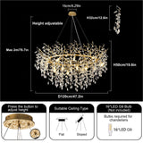 kvtinmty 16-Light Modern Large Crystal Chandelier for Dining Room, 48" Round Gold Crystal Tree Branche Chandelier, Living Room Crystal Chandelier, Crystal Chandeliers for High Ceiling,Entryway,Foyer