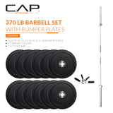 CAP Barbell 370 lb PRO Olympic Weight Set with 7ft Chrome Barbell & Black Bumper Plates