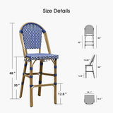 PURPLE LEAF Bar Stools French Rattan 30" Set of 2 Island, Royal Blue