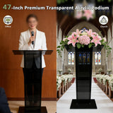 Acrylic Podium Stand, 47" Church Pulpit with Double Storage Shelves, 12mm Ultra-Thickened Clear Lectern for Teacher Classroom