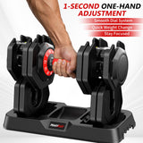 Mouldbody Adjustable Dumbbell Set Pair 50 lb, Adjustable Dumbbells 10-in-1 Free Weight Set, 1-Second Dial Weight Adjustment,Space-Saving Design with Storage Base, Home Gym Strength Training Equipment