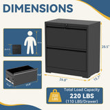 SAWJEC 2 Drawer File Cabinet with Lock, Black Metal Lateral Filing Cabinet