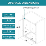 Frameless Shower Door with Soft-Close & Anti-Leak,5/16" (8mm) Double Sliding Shower Door,Nano Coating Anti-Explosion Film SGCC Tempered Glass 43"- 48" W x 76" H,Matte Black