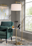 Possini Euro Design Volta Mid Century Modern Arched Floor Lamp with USB Charging Port Glass Tray Table 66" Tall Antique Brass Gold Metal White Linen Drum Shade Living Room Reading House Bedroom