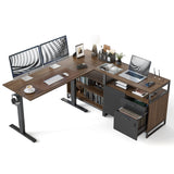 66 Inch L Shaped Standing Desk with Drawers & Shelves, Executive Table Adjustable Height