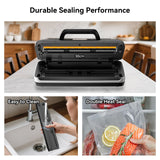 Newise 85Kpa Vacuum Sealer Machine - Kitchen Gifts, 10-in-1 Full Automatic Food Saver with Easy-Lock Handle, Built-in Cutter & Roll Storage for Dry/Moist Foods, Includes Bags & External Hose