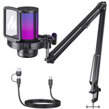 Gaming USB Microphone, Noise Cancellation Condenser mic with Mute, Gain, Monitoring, Boom Arm for Streaming, Podcast, Twitch, YouTube, Discord, PC, Computer, PS4, PS5, Mac, GamerWave DGM20S MAONO