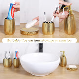 Bathroom Accessories Set 4 Pcs, Gold Ceramic Bathroom Accessories Complete with Soap Dispenser, Toothbrush Holder, Bathroom Tumbler, and Soap Dish - Modern Bathroom Decor