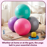 Leyndo 4 Pcs 26 Inch Yoga Exercise Ball Pilates Pregnancy Birthing Fitness Ball with Quick Pump Anti Burst for Improved Posture, Balance, Yoga, Pilates, Training(Pink Green Gray Set)