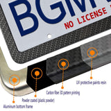 BGMVFK Black Carbon Fiber License Plate Frame- Rust Proof Aluminum Slim Car Tag Holder, Heavy Duty Plate Mount Kit- Screws, Caps Cover, Rattle Proof Pads, 2 Pack for Front & Rear